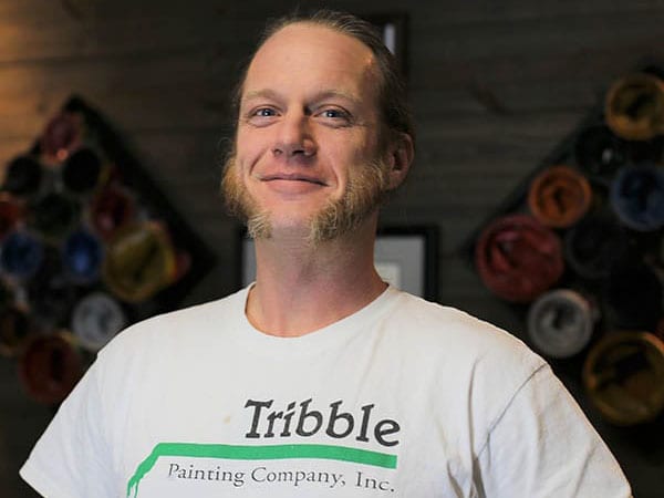 Aaron G with Tribble Painting getting ready to start the kitchen cabinet painting project