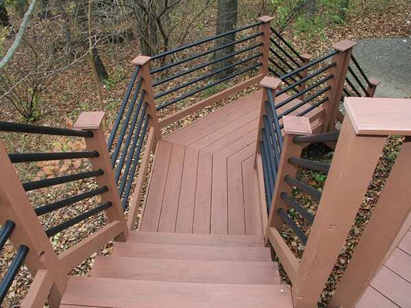 Freshly painted deck stairs