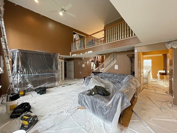 Interior of home prepped for painting