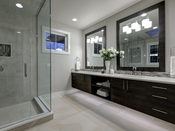 Master bathroom painted a light gray