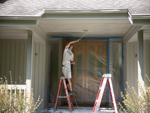 Staining the front porch ceiling