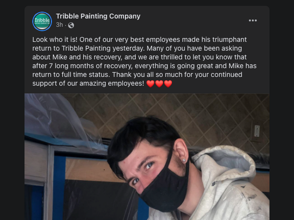 Tribble Painting welcomes back one of its best employees