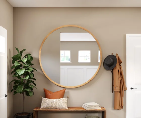beige accent wall with mirror