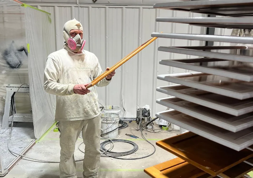 Letting painted cabinet doors cure in a rack