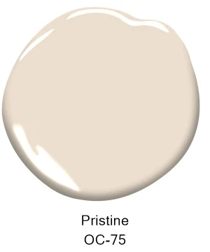 A light beige paint swatch labeled Pristine OC-75, an ideal choice for both interior and exterior painting projects in Southeast Michigan. Tribble Painting recommends this versatile shade for homes and businesses in Ann Arbor, Ypsilanti, Novi, and the surrounding areas. by Tribble Painting