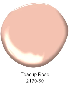 A soft pink paint swatch labeled Teacup Rose 2170-50, expertly applied by Tribble Painting, makes a charming choice for interior spaces across Southeast Michigan—from cozy Ann Arbor homes to welcoming interiors in Ypsilanti and Novi. by Tribble Painting
